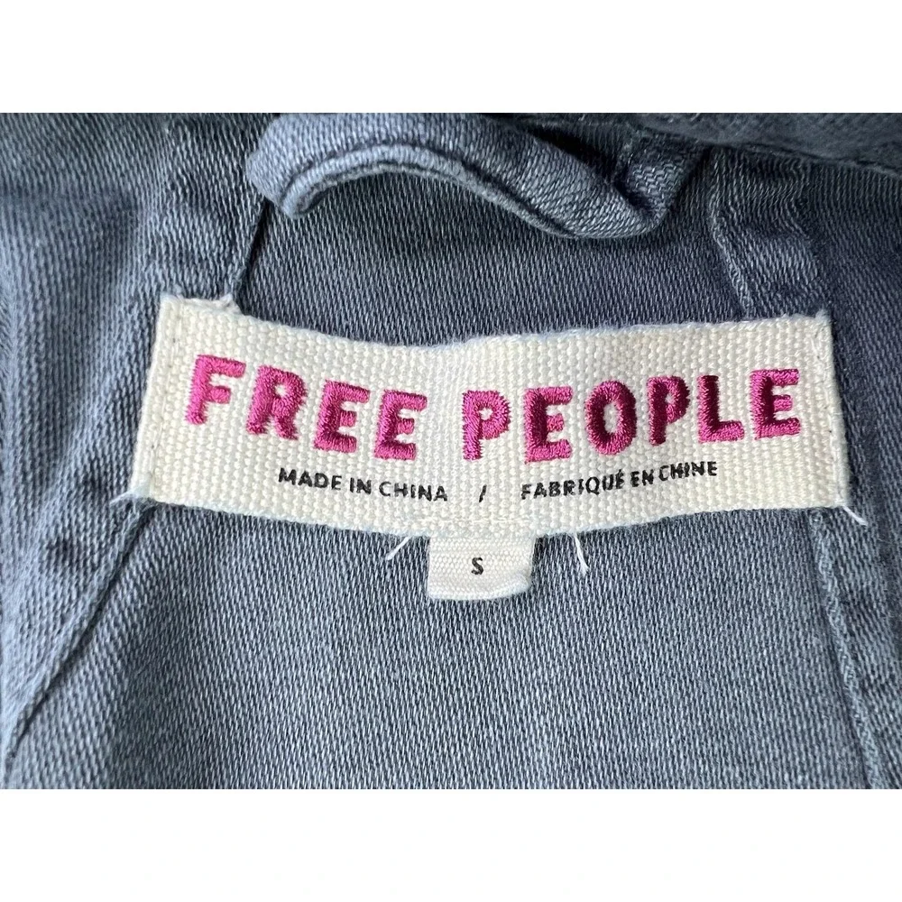 Free People Jacket Womens Small Blue Cotton Twill Military Full Zip Pockets